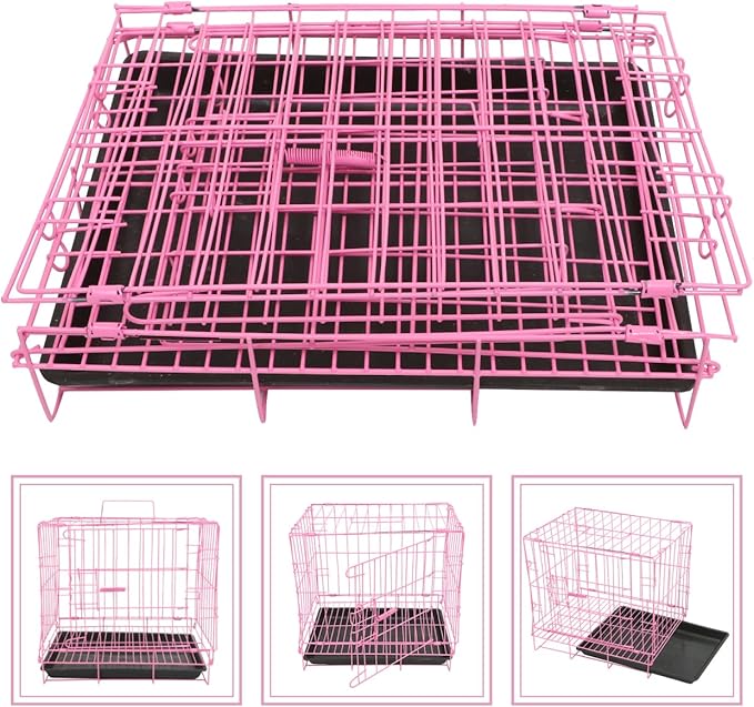 Housoutil Dog Crate Cage, Foldable Metal Wire Dog Crate, Newly Enhanced Single Door Dog Crate for Cat Rabbit and Small Animals, Pink