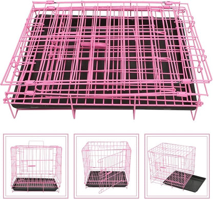 Housoutil Dog Crate Cage, Foldable Metal Wire Dog Crate, Newly Enhanced Single Door Dog Crate for Cat Rabbit and Small Animals, Pink