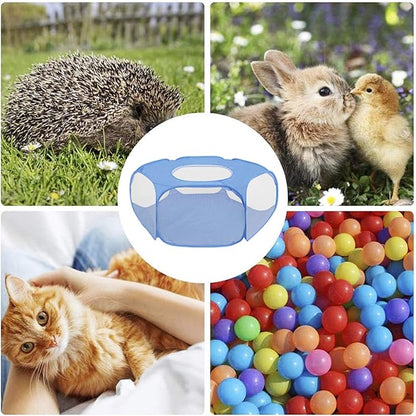 Portable Pet Tent Small Animal Pet Playpen Breathable Transparent Pet Tent with Zipper Top Cover Indoor Outdoor Foldable Cage Exercise Yard Fence for Kitten Puppy Guinea Pig Small Dogs Cats