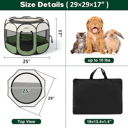 Love's cabin Pet Puppy Dog Playpen, Small Dog Tent Crates Cage Indoor/Outdoor, Portable Playpen for Cat, Foldable Pop Up Dog Kennel Playpen with Carring Case, Removable Zipper Top, Olive Green