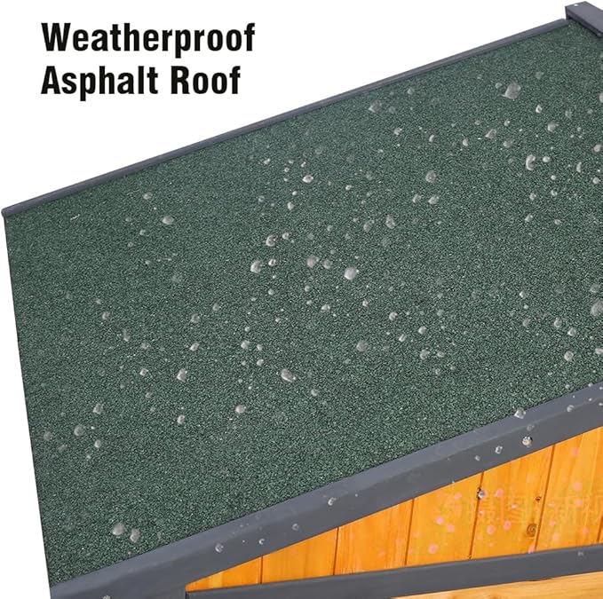 Wooden Dog House Outdoor Indoor, Double Dog Kennel Pet House with Window, Weatherproof Dog Houses with Porch, Double Room, Openable Asphalt Roof, Elevated Floor, Puppy Shelter for 2 Small Medium Dogs