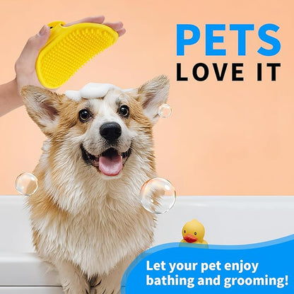 Dog Bath Brush | Dog Grooming Brush, Dog Shampoo Massage Bath Brush Comb with Adjustable Loop Handle for Grooming Short and Long Hair Cats and Dogs, 2pcs(Tapered Brush Head, Blue+Yellow)
