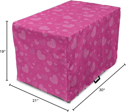Lunarable Love Dog Crate Cover, Romantic Theme Abstract Heart Shapes Valentines Day 14th February Design, Easy to Use Pet Kennel Cover for Cats & Medium Dogs, 30 Inch, Hot Pink