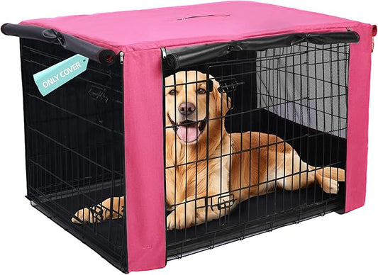 HiCaptain Dog Crate Cover for 30 Inches Wire Crate, Heavy-Duty Breathable Pet Kennel Covers Fit for 1 2 Doors Standard Wire Crate (Pink 30 inches)