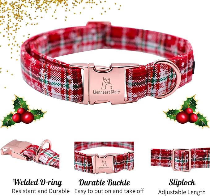 Lionheart glory Christmas Plaid Dog Collar, Dogs Collar Adjustable Soft and Comfortable Dog Collars for Medium Dogs Girl or Boy Pet Gift Fall Collar Dog Collar