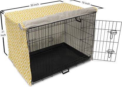 Lunarable Yellow Dog Crate Cover, Geometric Pattern with Ogee Shapes Waves and Curves Design Modern Boho Print, Easy to Use Pet Kennel Cover for Cats & Medium Dogs, 30 Inch, Yellow and White