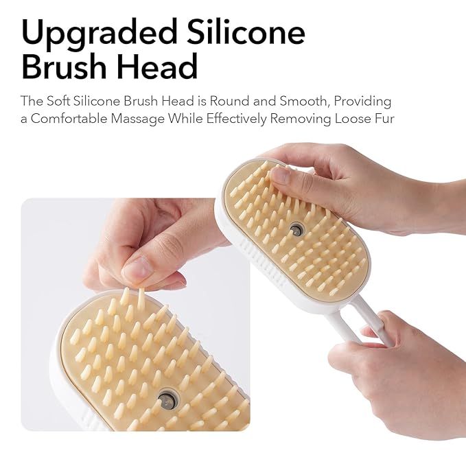 Soft 3-in-1 Silisone Spray Brush, Upgraded for Shedding, Cleaning and Spa Massage, Hair Removal, Best Water Steam Brush for indoor Long or Short Haired Cat and Dog (Purple, Handle)