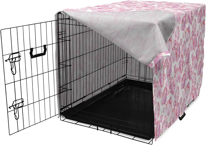 Ambesonne Watercolor Flowers Dog Crate Cover, Pastel Petals Romantic Rose Leaf Botanical Beauty Essence, Easy to Use Pet Kennel Cover for Medium Large Dogs, 42 Inch, White Pink
