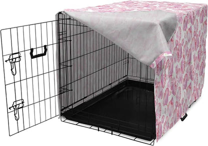 Ambesonne Watercolor Flowers Dog Crate Cover, Pastel Petals Romantic Rose Leaf Botanical Beauty Essence, Easy to Use Pet Kennel Cover for Medium Large Dogs, 42 Inch, White Pink