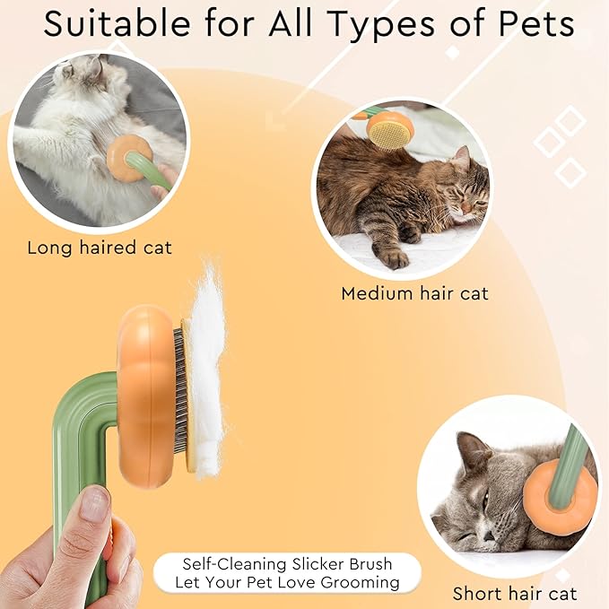 GJEASE Cat Grooming Glove Brush,Self-Cleaning Slicker Pet Brush for Short and Long Haired pats,Dog Bath Brush for Shedding and Grooming,Removes Loose Hair and Tangles,Promote Circulation