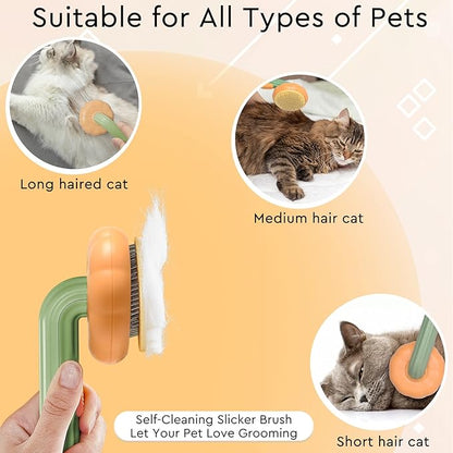 GJEASE Cat Grooming Glove Brush,Self-Cleaning Slicker Pet Brush for Short and Long Haired pats,Dog Bath Brush for Shedding and Grooming,Removes Loose Hair and Tangles,Promote Circulation