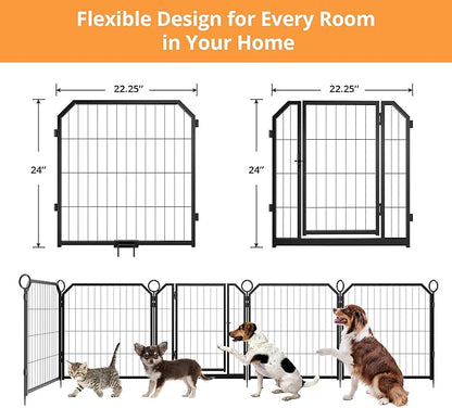 Dog Playpen Portable Extra Large 16 Panels 24" Height Adjustable with Gate, Perfect for Puppies and Small Dogs, Easy to Store, Customizable Layout for Indoor, Yard, RV Camping，Fence partition