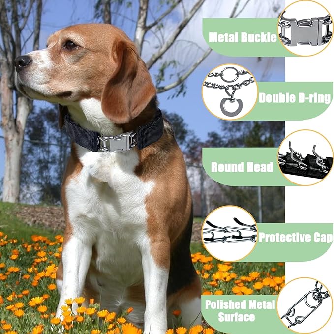Prong Training Collar for Dogs, Adjustable Dog Pinch Collar with Quick Release Buckle, No Pull Collar for Small Medium Large Dogs, Extra Link and Caps (S (14-17" Neck, 2.25mm), Black)