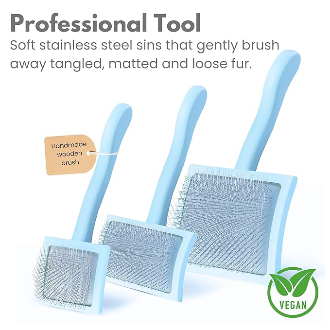 Pet Slicker Brush With Soft Massage Grooming Stainless Steel Pins - For Dematting, Shedding Fur, and Undercoat - Ideal Gift for Professional Pet Groomers - Long Slicker Brush - Flying Pawfect