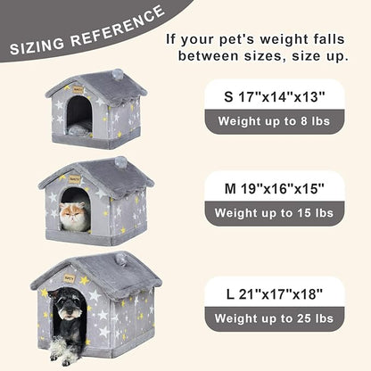 JIUPETY Cute Cat Beds for Indoor Cats, Foldable Cat House with Non-Slip Bottom, S Size Kitten Bed Up to 8 Lbs Kitty, Grey