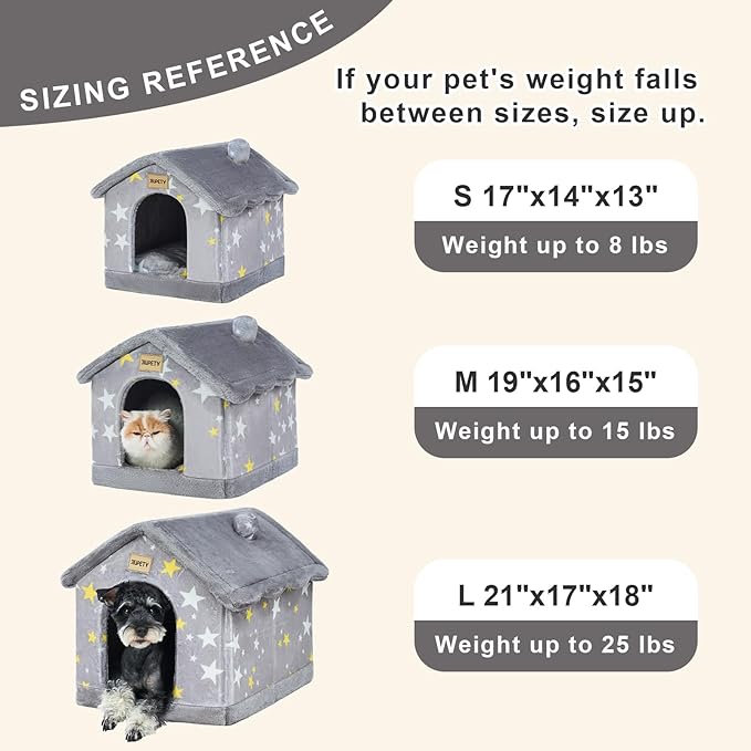 JIUPETY Cute Indoor Dog Houses, Dog Bed with Cover Cave, M Size Up to 15 Lbs Cat and Puppy, Igloo Pet House with Non-Slip Bottom, Grey