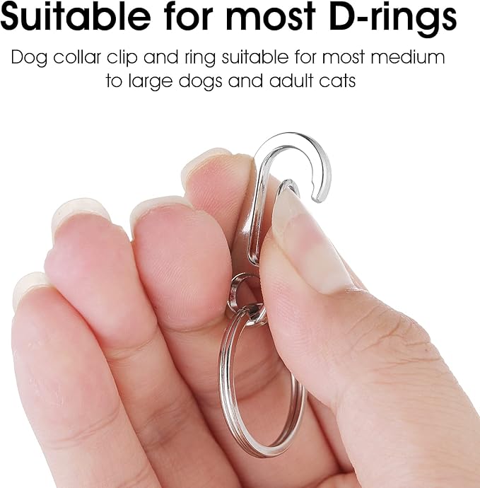 TIESOME Dog Tag Clips with Rings, 6 PCS Dog ID Tag Clips 18 PCS Tag Rings Stainless Steel Pet Tag Clip Easy Change Dog ID Tag Holder Quick Release for Dog Cat Collar and Harness 1.3 x 0.6 in