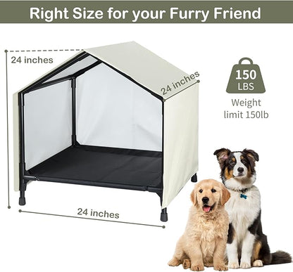 Indoor Outdoor Dog House | Elevated Dog Bed with Canopy for Small Medium Dogs Cats, Outside Raised Dog Bed, Waterproof & Sunproof Shade Shelter Tent(24" x 24")