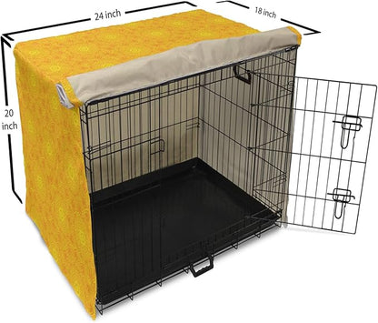 Lunarable Yellow Mandala Dog Crate Cover, Vibrant Colored Abstract Lotus Flowers Native Art Warm Sun Inspired, Easy to Use Pet Kennel Cover for Cats & Medium Dogs, 24 Inch, Yellow Orange