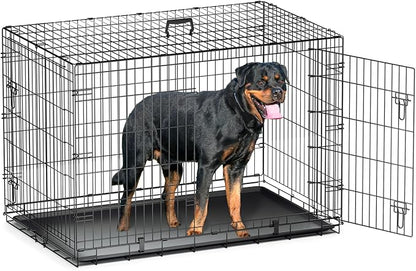 MoNiBloom 24/30/36/42/48 Dog Crates, Foldable Metal Wire Dog Cage with Double-Door, Outdoor Indoor Pet Kennels, Includes Leak-Proof Pan, Divider Panel, Black, 48"