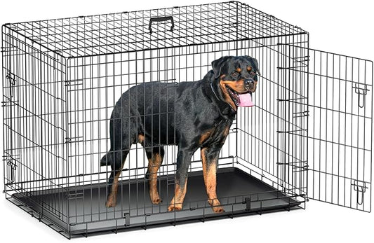 MoNiBloom 24/30/36/42/48 Dog Crates, Foldable Metal Wire Dog Cage with Double-Door, Outdoor Indoor Pet Kennels, Includes Leak-Proof Pan, Divider Panel, Black, 48"