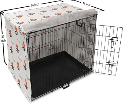 Lunarable Sail Boat Dog Crate Cover, Abstract Boat Waves Cartoon Drawing Style Geometric Pattern, Easy to Use Pet Kennel Cover for Cats & Medium Dogs, 24 Inch, Salmon Black Grey