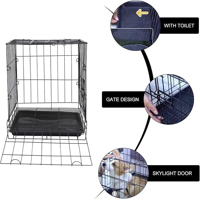 POPETPOP Dog Kennel Pet Folding Cage Collapsible Dog Cage Indoor Outdoor Dog Crate Small Metal Wire Dog Crate with Leak- Pan Portable Pet Cage for Puppy Cat Rabbit Large Dog Crate