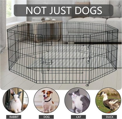 PETIME Foldable Metal Dog Exercise Pen/Pet Puppy Playpen Kennels Yard Fence Indoor/Outdoor 8 Panel 24" W with Top Cover and Bottom Pad (Playpen+Bottom+Top Cover, 8 Panels 36" H)