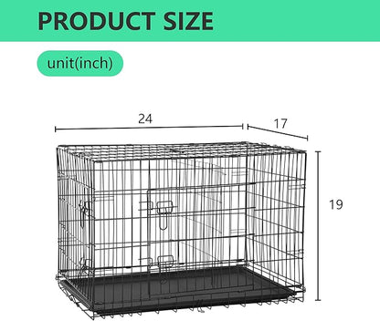 FDW 24 inch Dog Crate Dog Kennel Cage with Double Door Folding Metal Wire Dog Cage with Removable Tray&Divider Panel,Pet Crate for Small Dogs,Black
