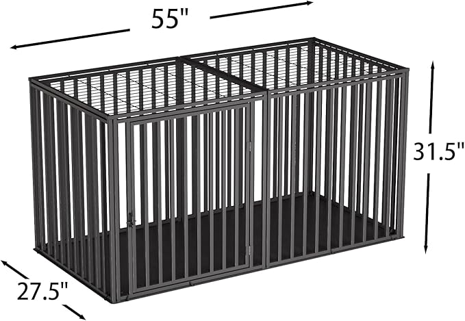 Steel Tube Heavy Large Dog Crate with Mat Base, 55" L x 32" H Dog Crates for Medium Large Dogs, Big Dog Cage, Dog Kennel, Puppy Dog Playpen with Top, Pet Cage, Indoor, Black2