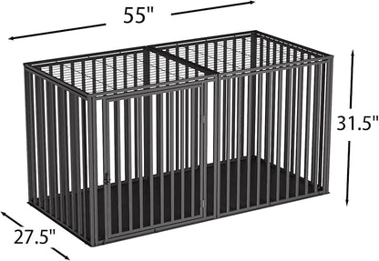 Steel Tube Heavy Large Dog Crate with Mat Base, 55" L x 32" H Dog Crates for Medium Large Dogs, Big Dog Cage, Dog Kennel, Puppy Dog Playpen with Top, Pet Cage, Indoor, Black2
