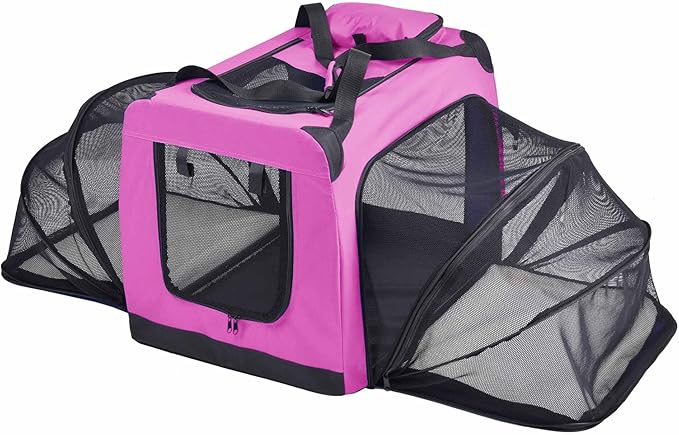 Pet Life Hounda Accordion Metal Framed Soft Folding Expandable Dog Crate - Collapsible Folding Pet Crate or Dog Kennel with Triple Expansion Room