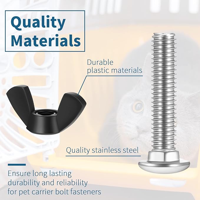 Therwen 20 Set M6 Pet Carrier Fasteners Set Dog Kennel Replacement Screws and Bolts Butterfly Nuts Dog Kennel Bolts Hardware Replacement Kit for Pet Carrier(Black)