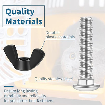 Therwen 20 Set M6 Pet Carrier Fasteners Set Dog Kennel Replacement Screws and Bolts Butterfly Nuts Dog Kennel Bolts Hardware Replacement Kit for Pet Carrier(Black)