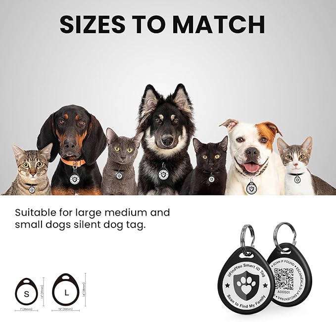 3 Pack Dog Tags Personalized, QR Code Pet ID Tags for Dog Collar, Online Profile, Scan Location Alerts, Black