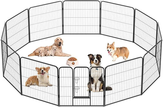 FDW Dog Playpen Kennel - 12 Panels, 32 Inch Height, Indoor/Outdoor Folding Metal Portable Puppy Exercise Pen, Heavy Duty Dog Fence for Yard, Camping - Black
