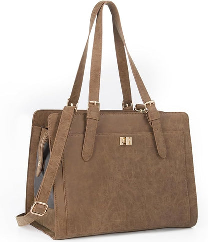 Stylish Pet Carrier Purse Leather Bag for Small Dogs Cats Puppy,Airline Approved Soft-Sided Carriers (Vintage Brown)