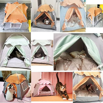 Cute Cat Teepee Cave, Cat Tent Foldable Indoor Outdoor with Thick Mat,Puppy Bed Tent,Bunny Pet Tent Teepee,Portable Dog House Teepee Tent, Cat Bed,Dog Bed Tent,Puppy Bunny,Pet Tent Teepee (W, L)
