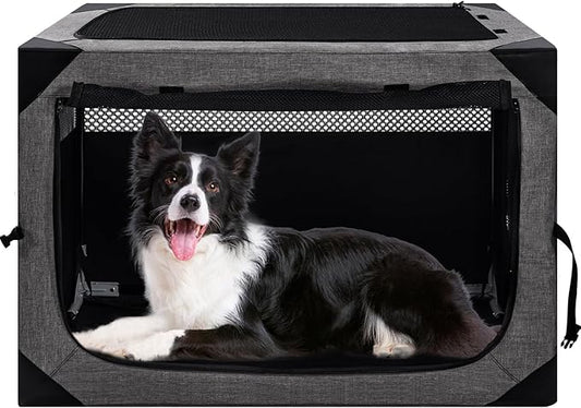 36X25X25 Inch Dog Crate, Large Dog Crate for Large or Medium Dogs, Portable and Foldable Design of Dog Cage, Perfect for Travel or Home Use, Dog Kennel with 3-Door and Durable Mesh Windows, Grey