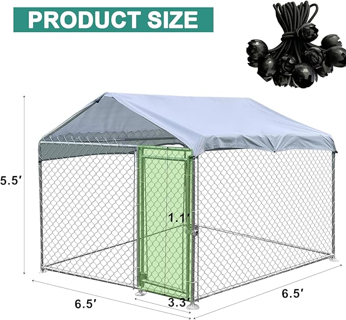 Outdoor Dog Kennel with Roof, Large Dog House Pen Enclosure Heavy Duty Chain Link Dog Kennel with Metal Gate (H3028)