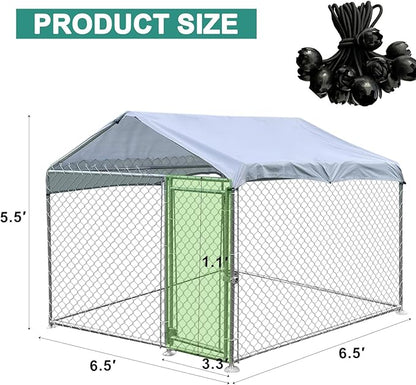Outdoor Dog Kennel with Roof, Large Dog House Pen Enclosure Heavy Duty Chain Link Dog Kennel with Metal Gate (H3028)