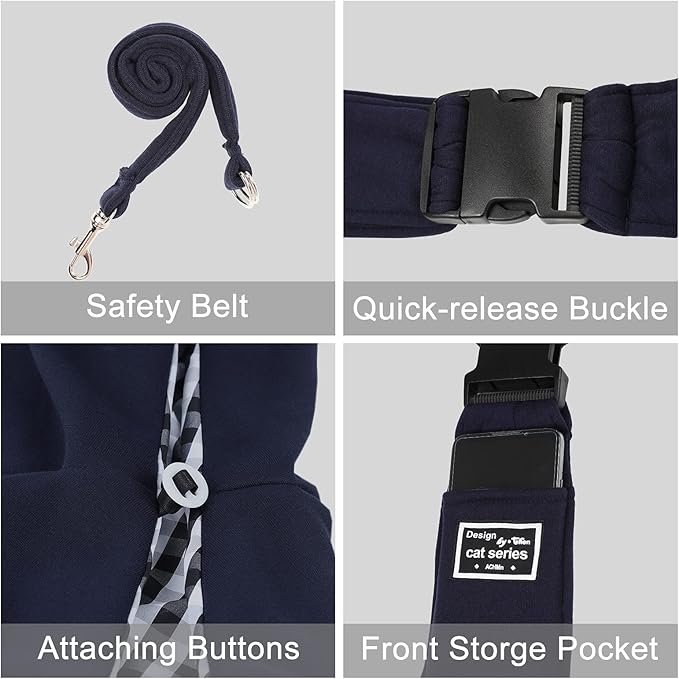Surblue Dog Sling Carrier Bag with Hands Free Reversible Belts,Safe Comfortable Adjustable Crossbody Shoulder Outdoor Travel Pet Tote Suitable for Small Pet Cat Puppy up to 12 lb (Buckle Darkblue)