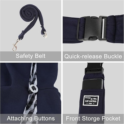 Surblue Dog Sling Carrier Bag with Hands Free Reversible Belts,Safe Comfortable Adjustable Crossbody Shoulder Outdoor Travel Pet Tote Suitable for Small Pet Cat Puppy up to 12 lb (Buckle Darkblue)