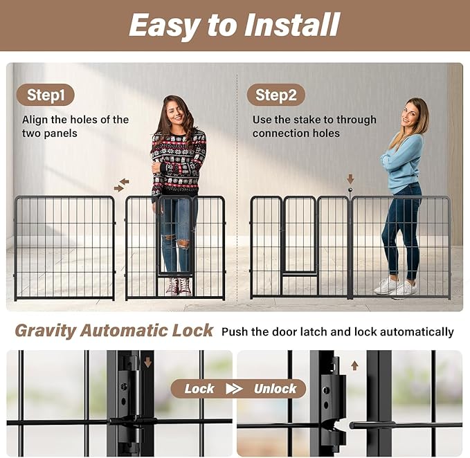 Simple Deluxe Dog Playpen Indoor Outdoor, 24" Height 16 Panels Fence with Anti-Rust Coating, Metal Heavy Portable Foldable Dog Pen for Small/Medium Dogs RV Camping, Black