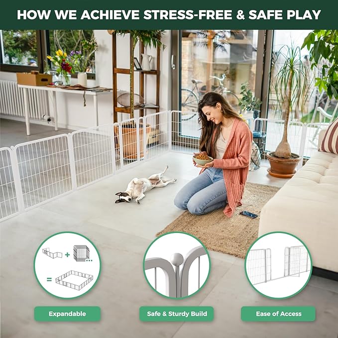 FXW Homeplus Dog Playpen for Indoor Use - Stress-Free and Safe Play, Heavy Duty 32 Inch 8 Panels Dog Pen for Puppies, Small and Medium Dogs, White│Patented