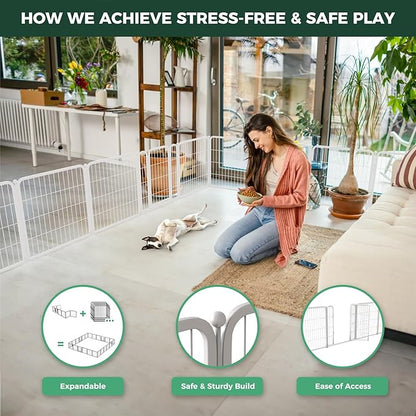FXW Homeplus Dog Playpen for Indoor Use - Stress-Free and Safe Play, Heavy Duty 32 Inch 6 Panels Dog Pen for Puppies, Small and Medium Dogs, White│Patented