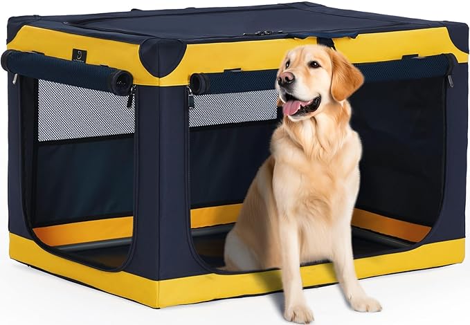 A4Pet Collapsible Dog Crate, Soft Dog Crate - 40 Inch Adjustable Stainless Steel Frame, Lightweight, Durable and Portable Crate with 3-Door, Travel Dog Kennel