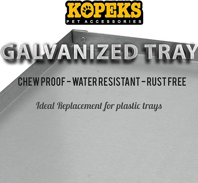 KOPEKS Galvanized Metal Tray for Dog Crates, Pet Kennels, Restaurant Grease Traps, and Floor Protection with Leak and Rust Resistant Chew Proof Durability, Heavy-Duty Reusable Coverage