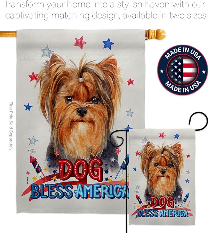 Breeze Decor Patriotic Yorkie Garden House Flag Kit Dog Puppy Spoiled Paw Canine Fur Pet Nature Farm Animal Creature Decoration Banner Small Yard Gift Double-Sided, Made in USA