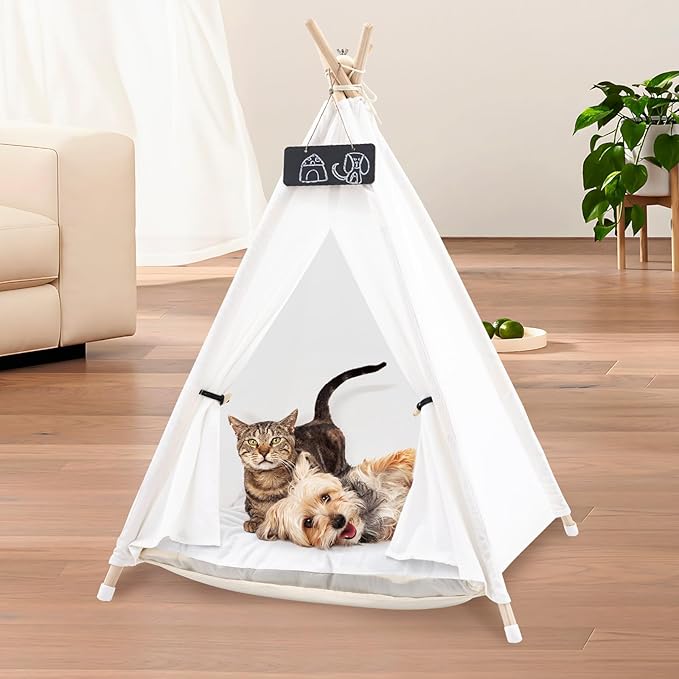 Pet Teepee Tent for Large Dogs with Thick Cushion/Bed, Portable Dog House, Puppy Teepee for Cats Dogs Rabbits (Large Size)